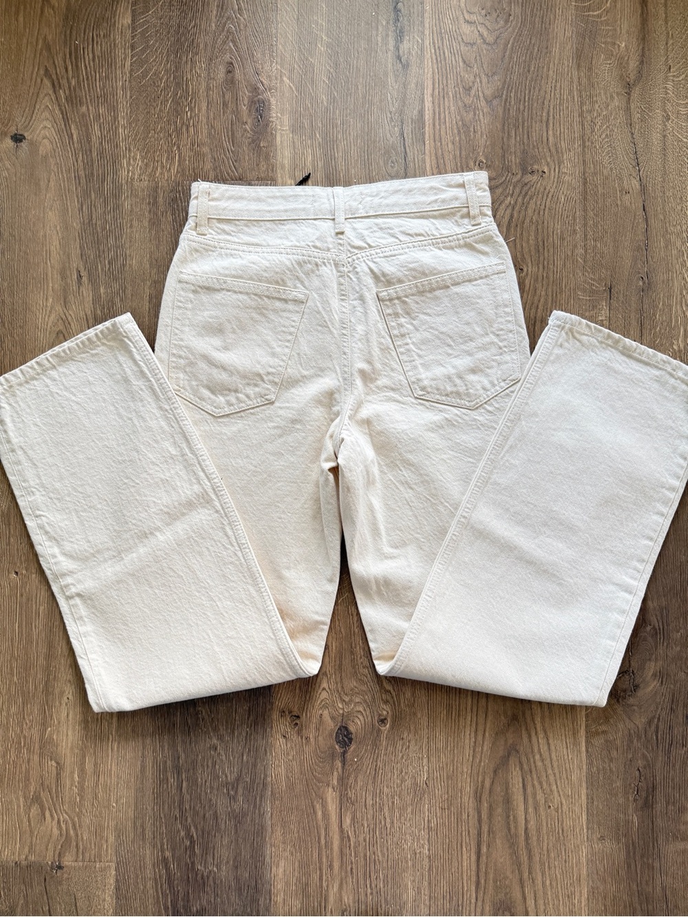 Zara 100%Cotton Cream Wide Leg Jeans - Picture 11 of 13